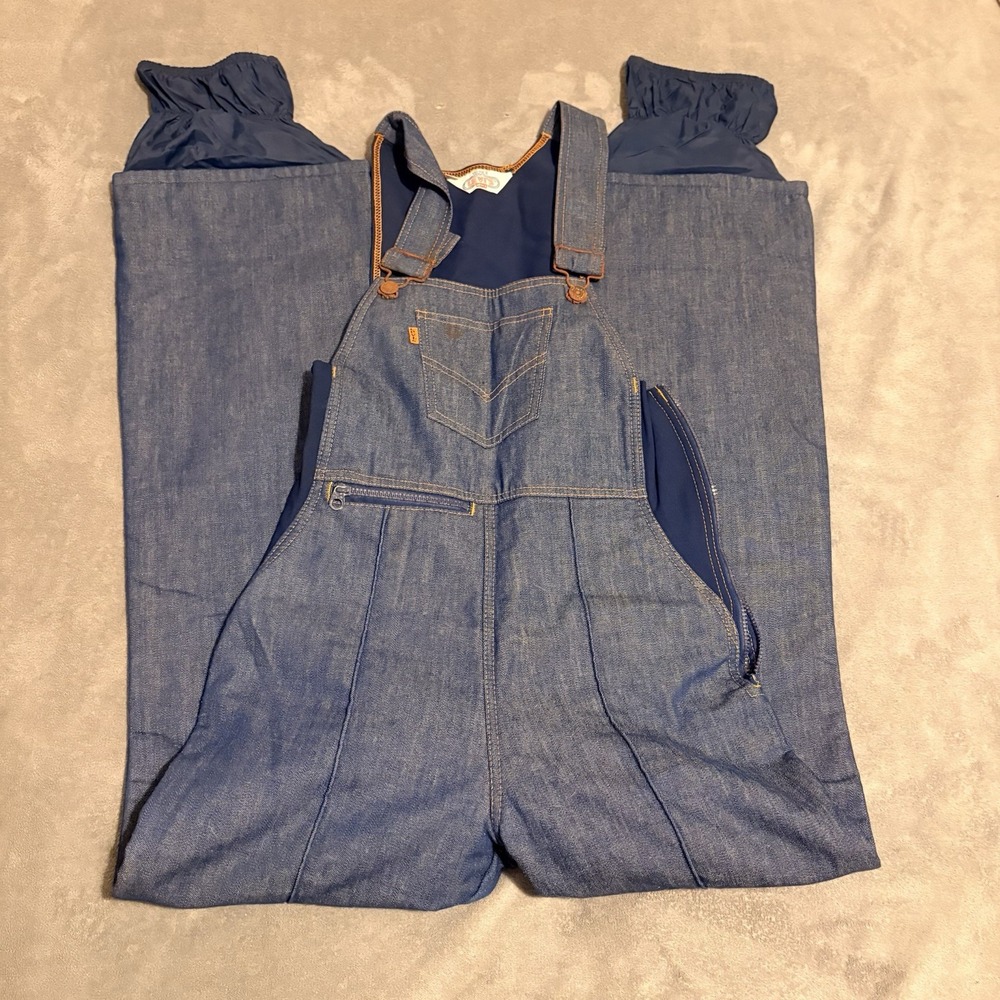 Vintage 1970s-80s Levi's Ski Denim Bib Overalls Women's Orange‎ Tab USA Made M/L